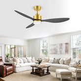 52-Inch Ceiling Fan with Light, Modern Gold/Black Finish, 3 ABS Blades, 18W 3-Color LED with Double-Layer Acrylic Shade, Quiet DC Motor, 6-Speed Reversible, Remote Control with 1/4H Timer, 6-In Downrod, Indoor Use
